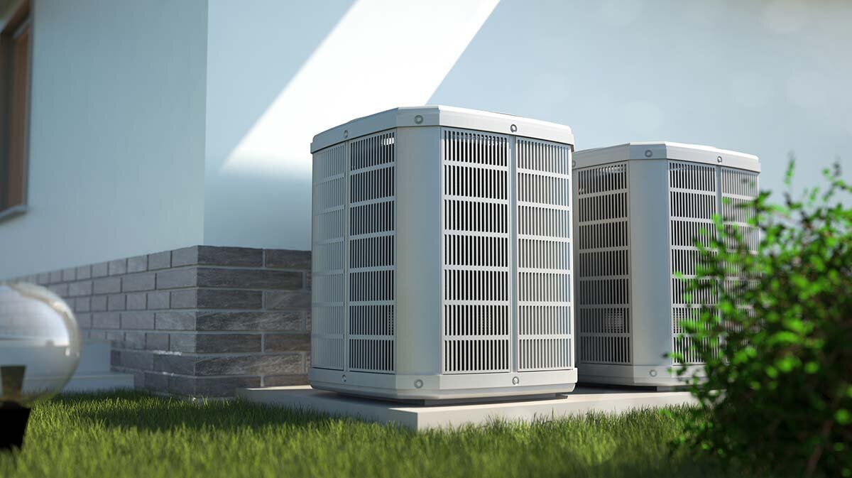 ac unit sitting on a concrete pad outdoors