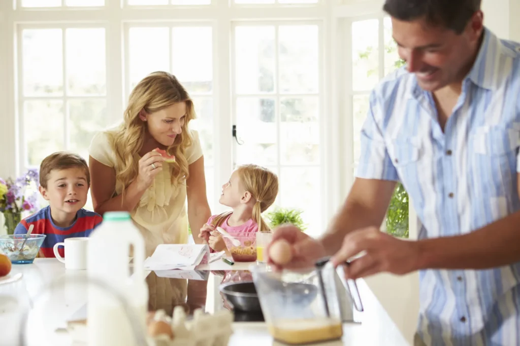 happy family in kitchen