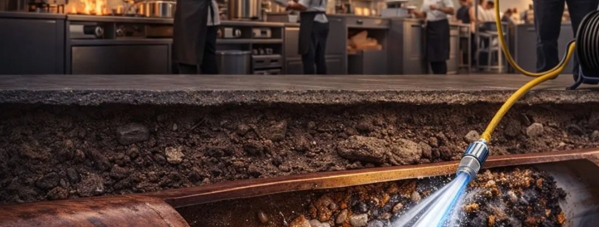 Hydro jetting plumber cleaning a main sewer drain line at a residential home in Tulsa OK