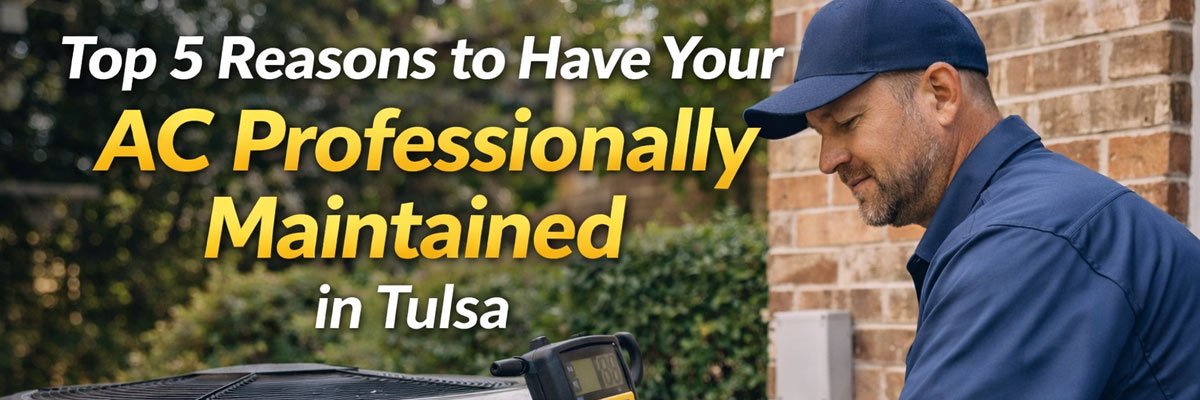 Professional AC maintenance service being performed on home air conditioner system in Tulsa Oklahoma